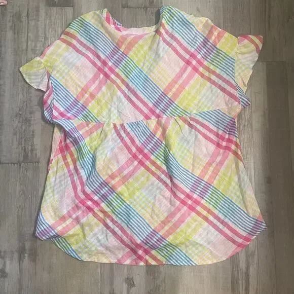 Crown & Ivy Women's Dolman Sleeve Split Neck Plaid Top size Medium - Picture 12 of 13